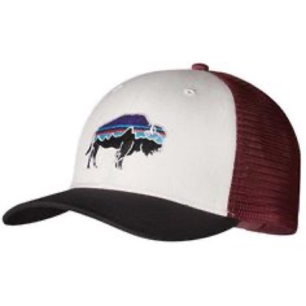 ⭐️Patagonia Fitz Roy Bison Trucker Hat Burgundy Mesh Snapback Cap